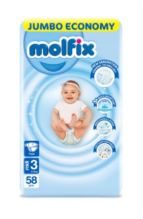 حفاضات مولفكس وسط مقاس 3 -58 قطعه