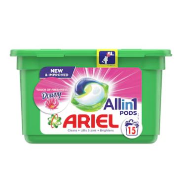 اريال 3 فى 1 كبسولات لغسيل الملابس مع لمسه داونى عدد 15